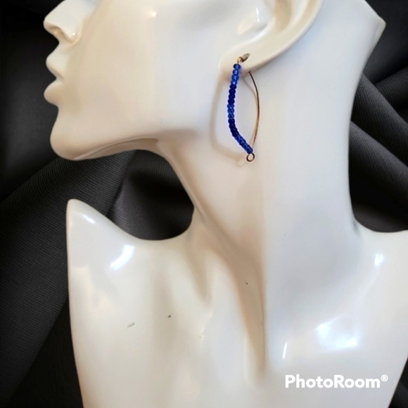 3/$30 Blue Czech Glass Beaded Open Hoop Earrings - Picture 1 of 4